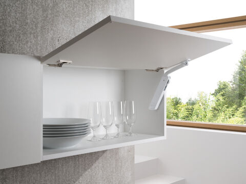 Häfele Free kapak H 1.5 – metal Kalkar kapak makası D 275–600 mm ≤21,8 kg iki taraflı 372.28.730
