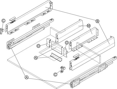 Häfele Matrix Box P Çekmece Yanağı Gri 92x400 mm 513.00.503