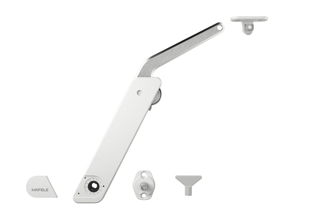 Häfele Free kapak H 1.5 – metal Kalkar kapak makası D 275–600 mm ≤10,9 kg Beyaz sol 372.28.831
