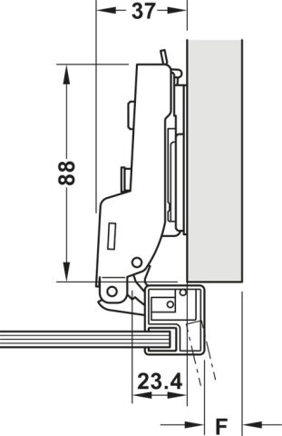 Gizli menteşe, Hafele Metalla 310 A/SM 110°, yarım binili