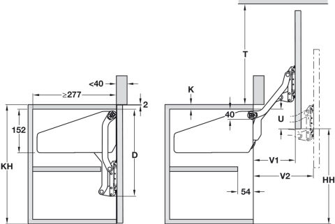 Häfele Free up - Paralel kalkar kapak makası R4us 430–600 mm 7,4–14,6 kg Beyaz 372.33.733