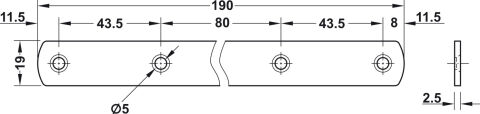 Häfele Bağlantı plakası 4 havşalı sabitleme delikli 190x19 mm Çinko kaplama 260.22.950