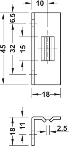 Häfele Arka panel köşebendi Vidalanarak montaj için 45 mm Çinko kaplama 260.25.930