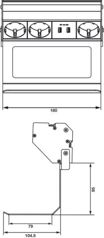 Priz Sistemi, Hafele POWER SHELF, 3 x Priz, 2 x USB-A