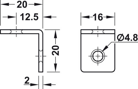 Häfele Çok amaçlı köşebent 2 vida delikli - 20x20x16 mm 16 mm 260.54.945