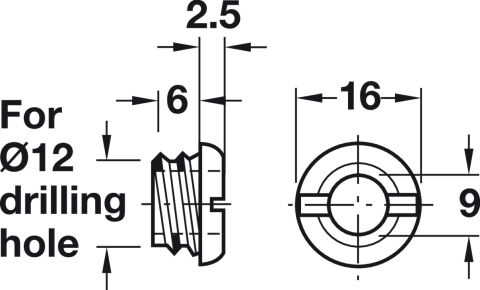 Häfele Kapak kovanı Boru şeklindeki gömme mandallar 12 mm Boş 261.05.984