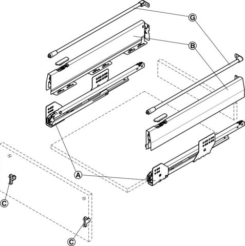 Häfele Matrix Box P Yuvarlak Bordürlü Çekmece Seti Açık Gri 92x500 mm Smuso 50 kg 551.77.505