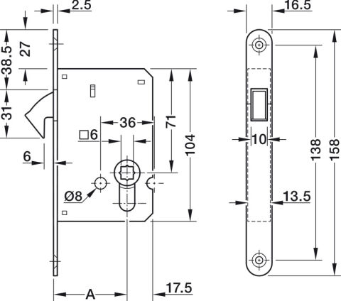 Hafele Sld.lock WC w/flush hdl.sat.50/R16 - 911.27.500