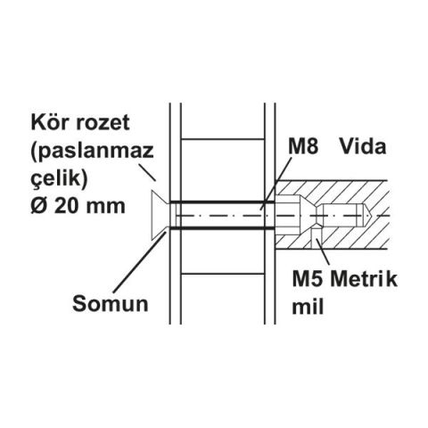 Hafele Çekme Kapı Kolu Bağlantı Elemanı Ahşap Tek Taraflı 35-45mm Mat Nikel