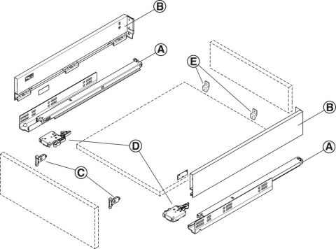 Häfele Matrix Box Slim A Synchro Çekmece seti çekmece 450 mm Antrasit dolap rayı: Çinko 552.21.574