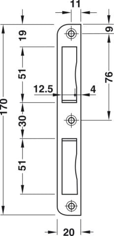 Hafele Açılı kilit karşılığı, düz kapılar için, 170 mm