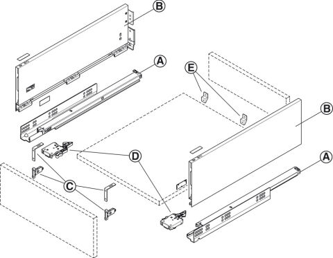 Häfele Çekmece kenarları Matrix Box Slim A çekmece yan 350 mm Beyaz 552.23.712