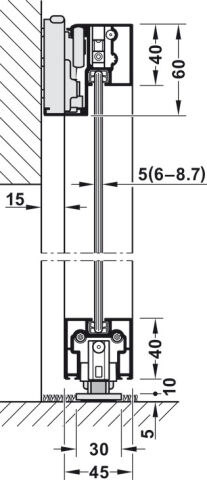 Häfele Kayar kapı donanımı Slido D-Line43 80N cam ≤80 kg 940.59.016