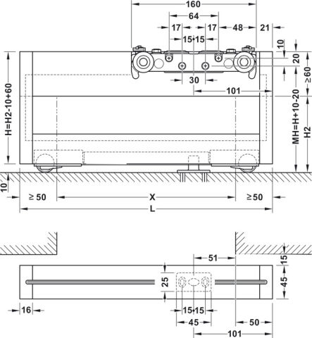 Häfele Kayar kapı donanımı Slido D-Line43 80N cam ≤80 kg Siyah Eloksal 940.59.018