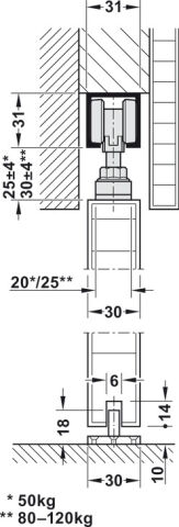 Häfele Kayar kapı donanımı 120A - ≤120 kg 940.60.055