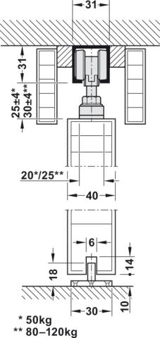 Häfele Kayar kapı donanımı 120A - ≤120 kg 940.60.055