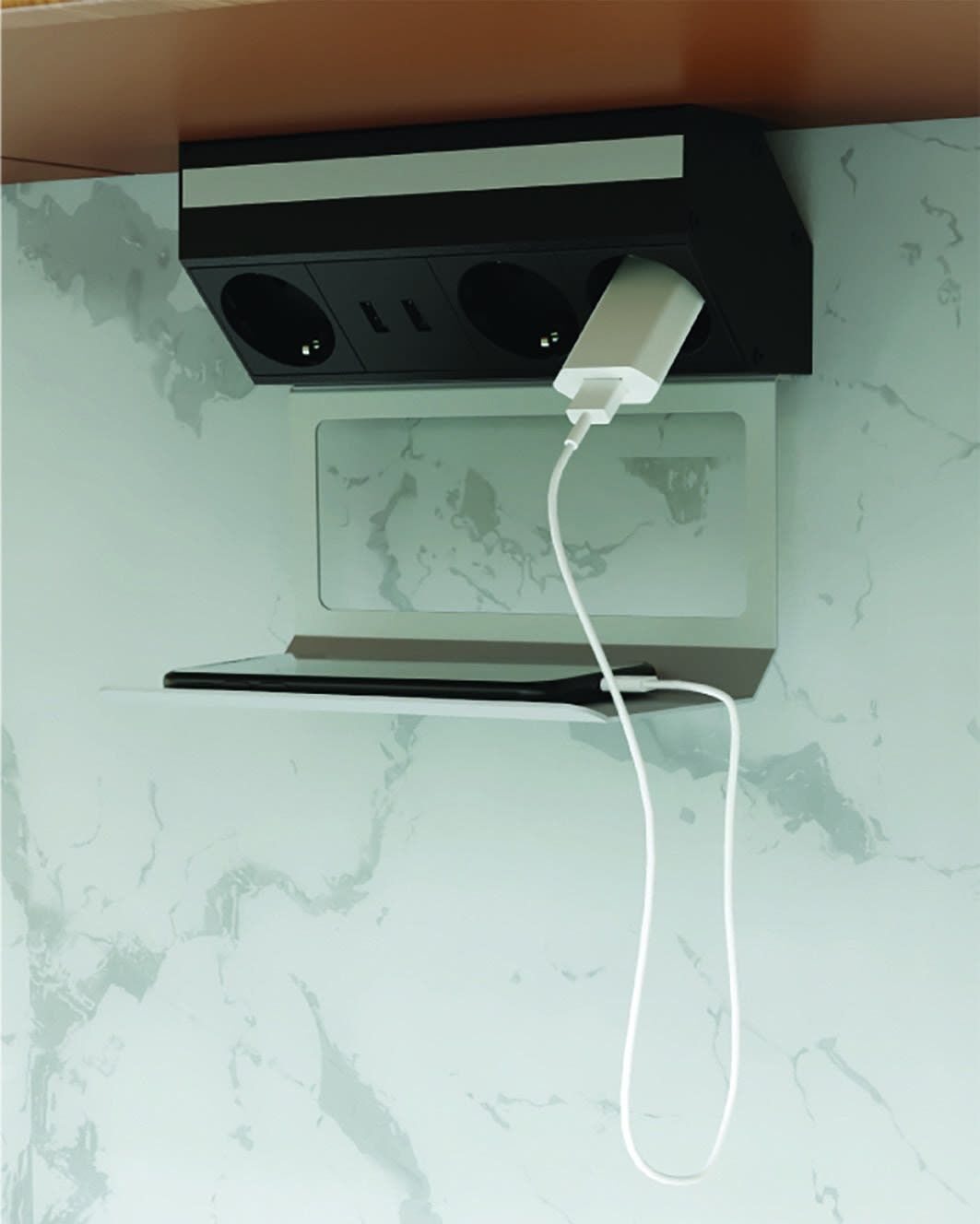 Hafele POWER SHELF, 3x2P+E, 1x 2USB-A, antrasit