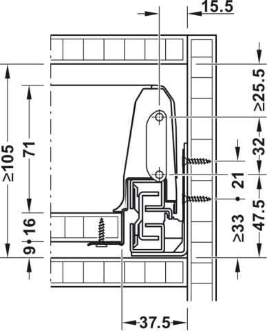 Häfele Matrix Box S35 Çekmece yan ray sistemi çekmece 500 mm Gri Çekmece kenarları: Toz 552.56.695