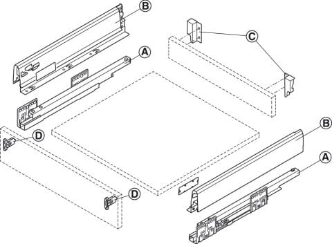 Häfele Matrix Box S35 Çekmece yan ray sistemi çekmece 500 mm Gri Çekmece kenarları: Toz 552.56.695