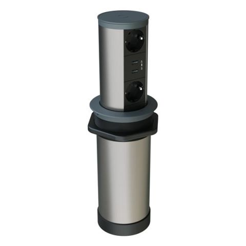 Hafele STEP II Priz Bas-Aç 2xPriz2xUSB Antrasit