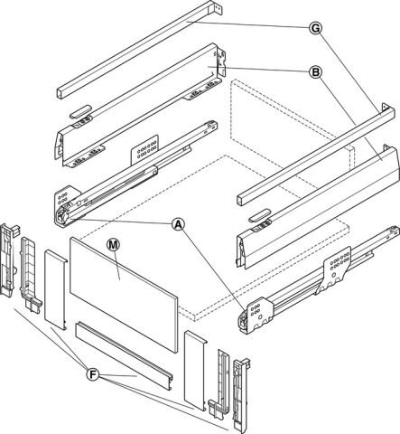 Häfele Matrix Box P İç Çekmece Seti Açık Gri 92x500 mm Smuso 35 kg 513.21.515