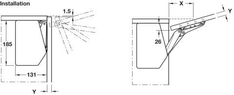 Häfele Free flap 3.15 Kalkar kapak makası set 350–650 mm ≤14,3 kg Gri 372.91.331
