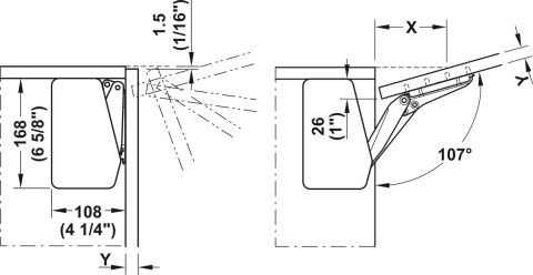 Häfele Free flap 3.15 - Kalkar kapak makası 400–650 mm ≤27,3 kg, örnek ölçüm 372.91.411
