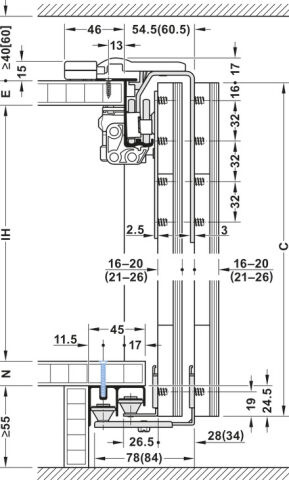 Kayar kapı bağlantı parçası, Hafele Slido F-Line42 50C