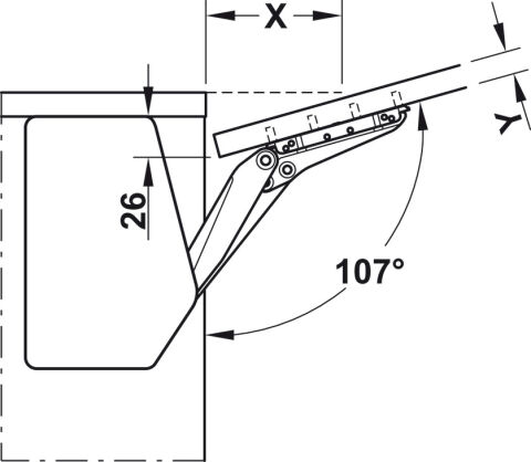 Häfele Free flap 3.15 - Kalkar kapak makası 400–650 mm ≤27,3 kg, örnek ölçüm 372.91.412