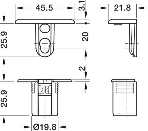 Häfele Tab 20 HC Bağlantı gövdesi panel kalınlığı 40–60 20 mm Nikel kaplama 263.95.735