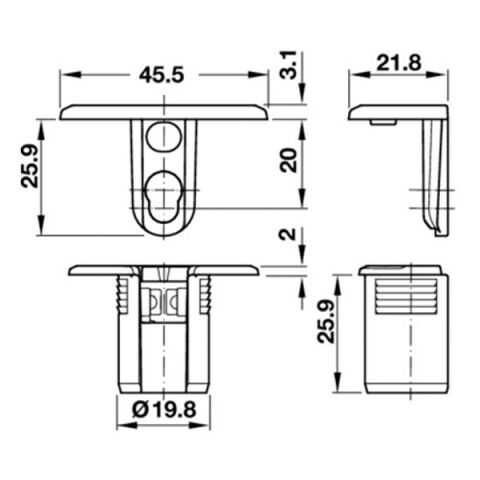 Häfele Tab 20 HC RTA bağlantı elemanı panel kalınlığı 263.95.745