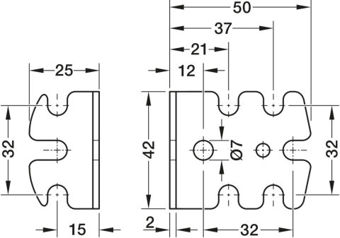 Häfele Evrensel köşebent 32 sistem delme için 42 mm Parlak çinko kaplama 264.25.929