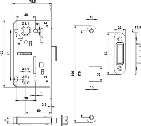 Häfele H50.06 Manyetik Kilit WC 50 mm (Banyo Tip) Parlak krom 911.23.878