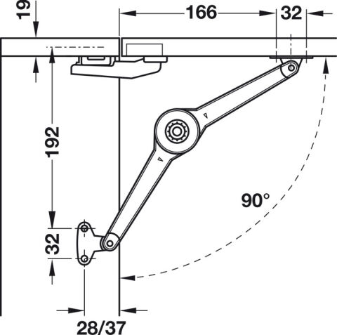 Häfele Duo forte Kalkar kanat/kalkar kapak ayrı bağlantı 250–700 mm ≤12 kg Beyaz 373.66.350