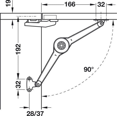 Häfele Duo forte Kalkar kanat/kalkar kapak ayrı bağlantı 250–700 mm ≤12 kg Nikel kaplama 373.66.700