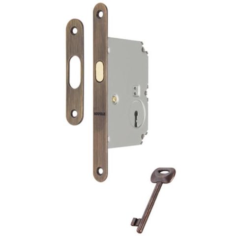 Hafele H50.04 Kayar Kapı Kilidi Oda Tipi Antik Bronz 50/16mm