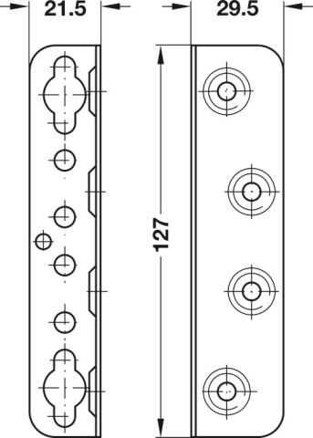 Häfele HS Yatak bağlantı elemanı Anahtar deliği yuvası 127 mm 271.19.946