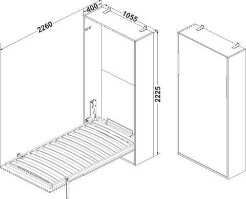 Häfele Katlanır Yatak Mekanizması Tek Kişilik Dikey 1055x400x2225 mm Gri Mat 15,50 kg 271.95.210