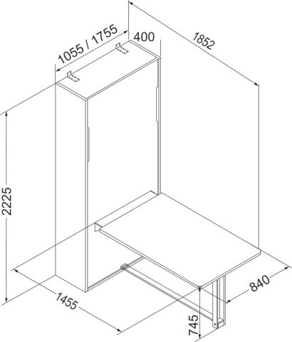Häfele VOLE Katlanır Masa Donanımı Çelik - 840x1350x25 mm 271.95.215