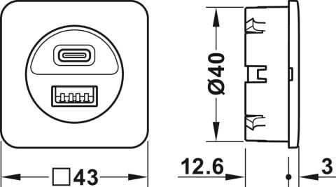 USB şarj istasyonu, Hafele Loox5, USB-A / USB-C, 12 V
