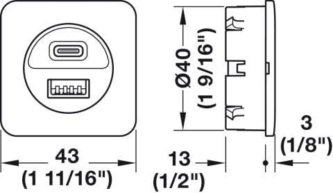 USB şarj istasyonu, Hafele Loox5, USB-A / USB-C, 12 V