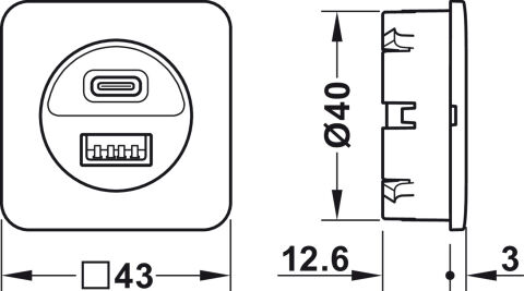 USB şarj istasyonu, Hafele Loox5, USB-A / USB-C, 24 V