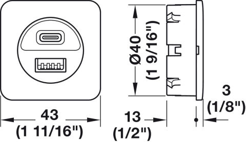 USB şarj istasyonu, Hafele Loox5, USB-A / USB-C, 24 V