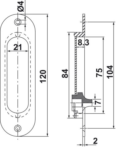 Häfele OVAL Gömme Kapı Kolu Ahşap Kapı Pirinç 104 mm 4 mm 120 mm Pirinç renkli Parlak 901.00.468