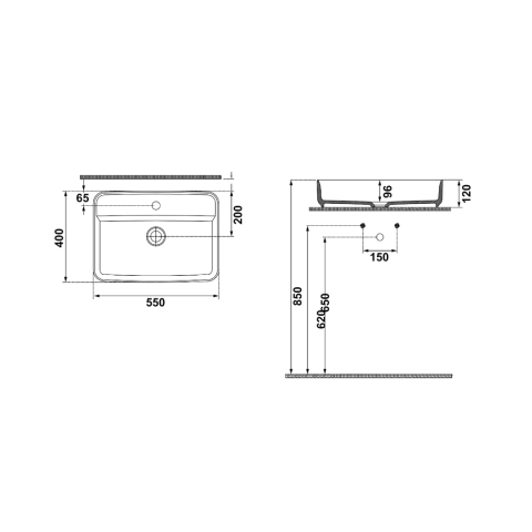 Hafele MILAGRO SB Lavabo, mat vizon, 550x400mm