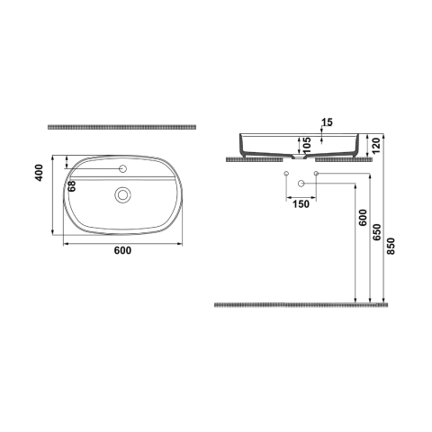 Hafele MILAGRO OB Lavabo, parlak beyaz, 600x400mm